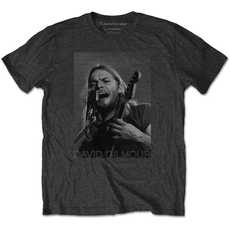 DAVID GILMOUR UNISEX TEE: ON MICROPHONE HALF-TONE (MEDIUM)