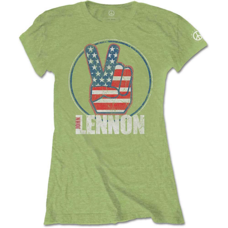 JOHN LENNON LADIES TEE: PEACE FINGERS US FLAG (LARGE)