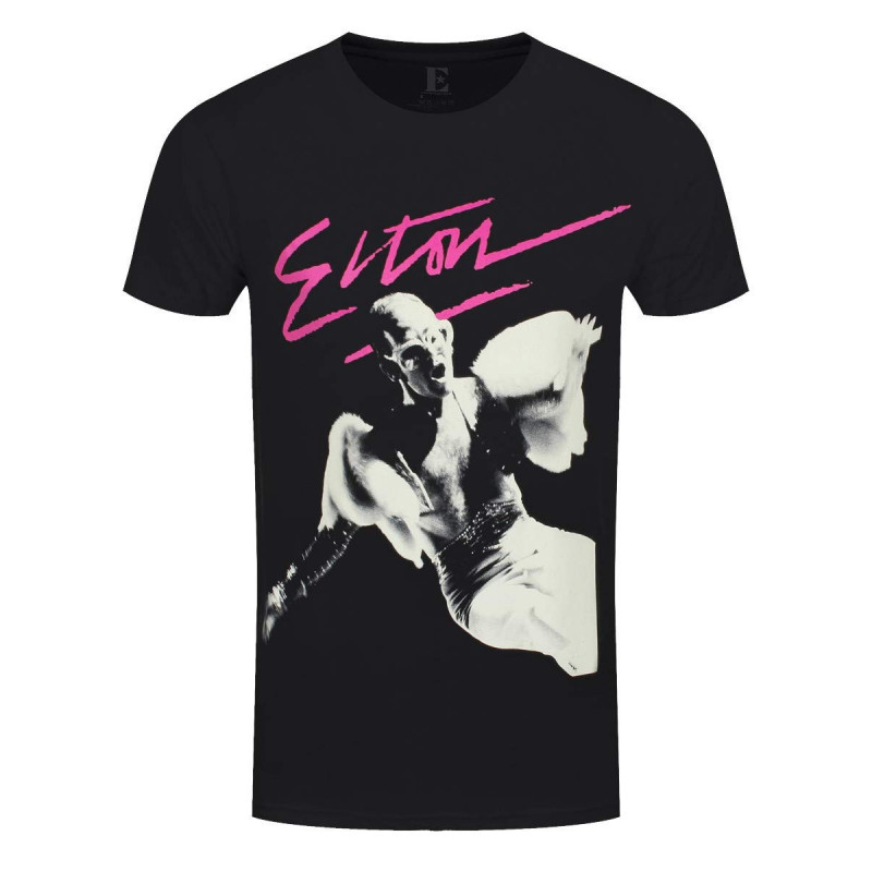 ELTON JOHN UNISEX TEE: PINK BRUSH (BACK PRINT) (SMALL)