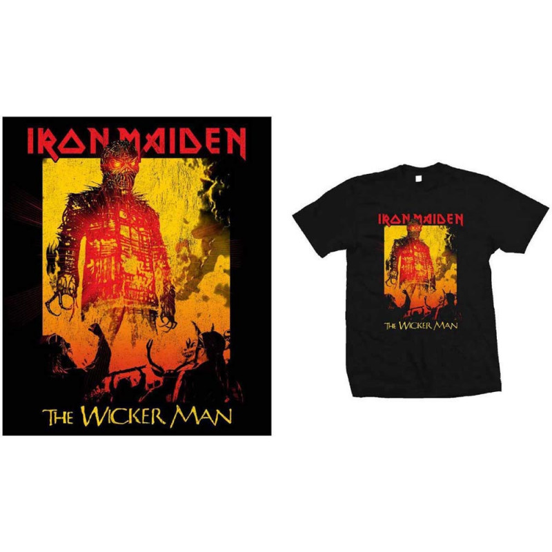 IRON MAIDEN UNISEX TEE: THE WICKER MAN FIRE (MEDIUM)