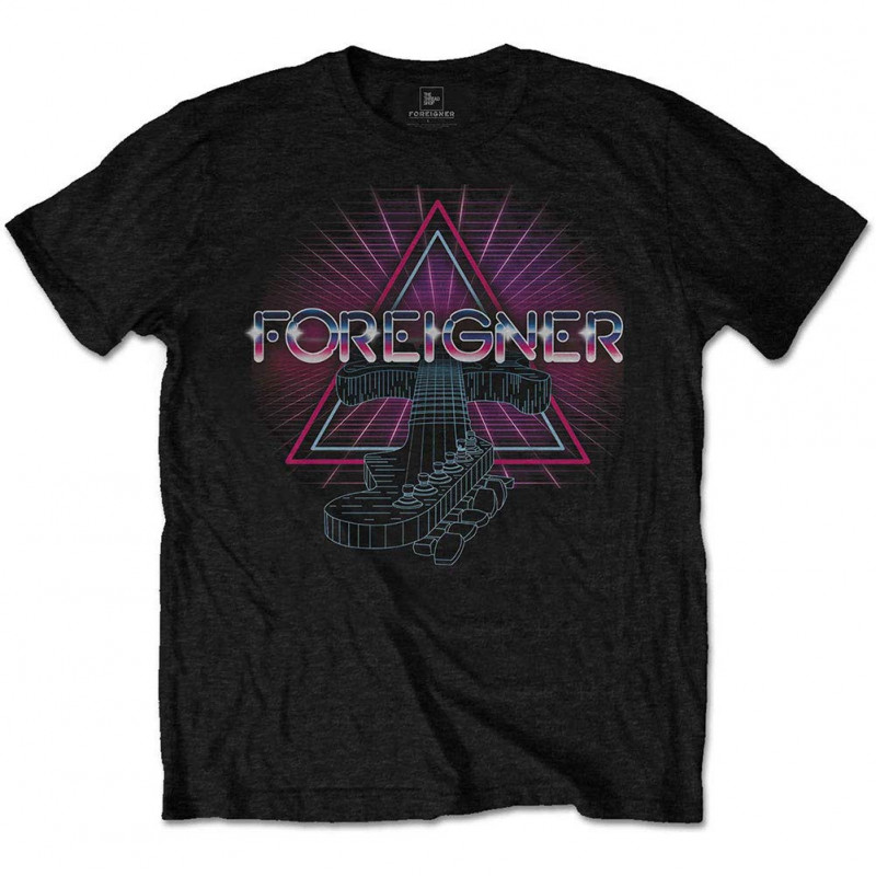 FOREIGNER UNISEX TEE: NEON GUITAR (MEDIUM)