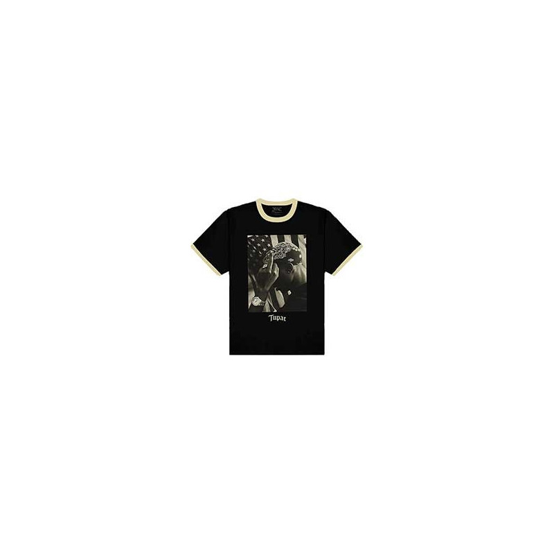 2PAC T-SHIRT  X-LARGE UNISEX BLACK  FLAG PHOTO