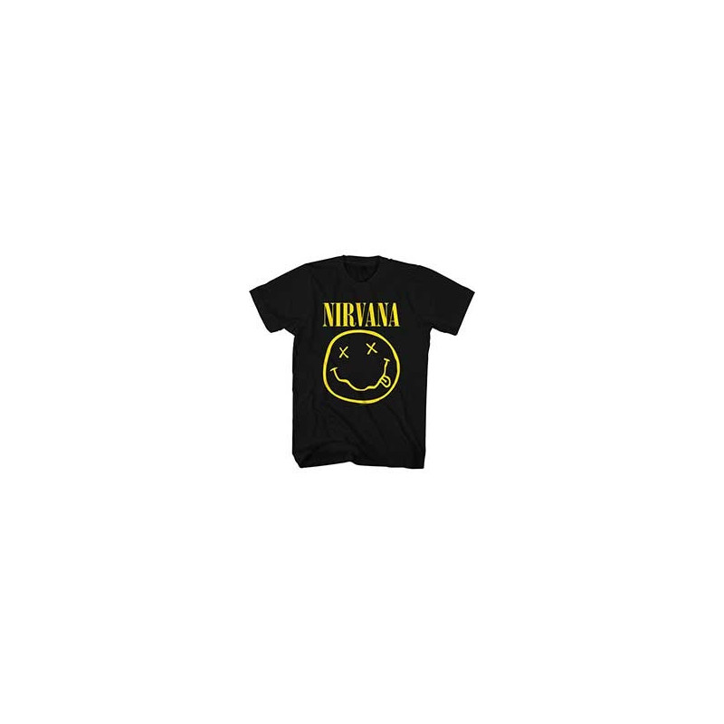 NIRVANA T-SHIRT  MEDIUM UNISEX BLACK  YELLOW SMILEY