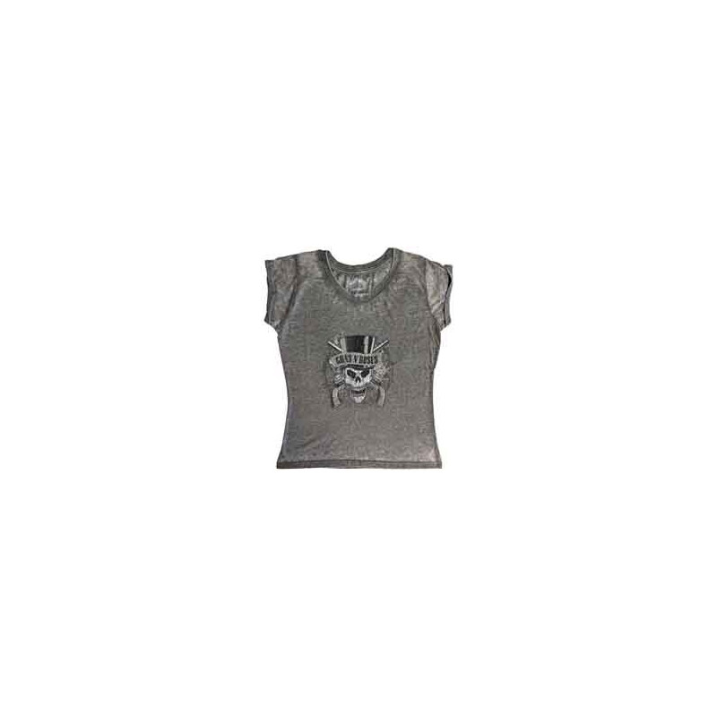 GUNS N ROSES T-SHIRT  MEDIUM LADIES GREY  FADED SKULL